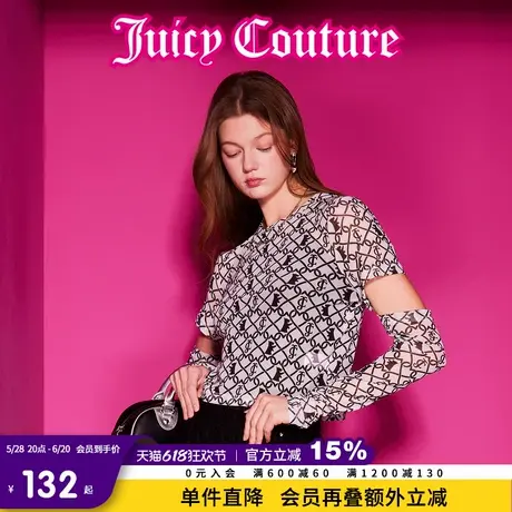 Juicy Couture橘滋2025春夏新款小狗弹力网眼印花分袖针织衫女商品大图