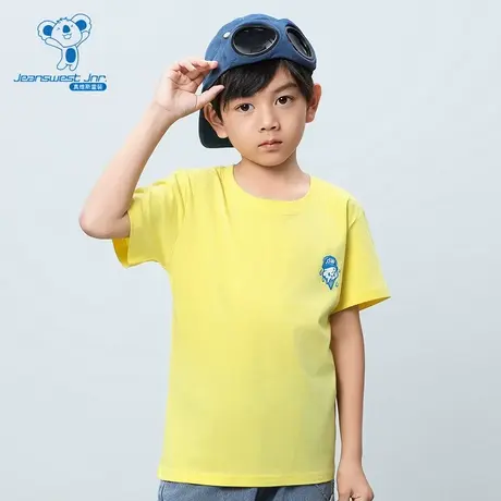 JJ真维斯童装夏季款 男童平纹LOGO印花亲肤透气短袖纯棉T恤图片