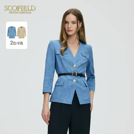 【小香风】Scofield女装复古V领七分袖西装外套春季外套图片