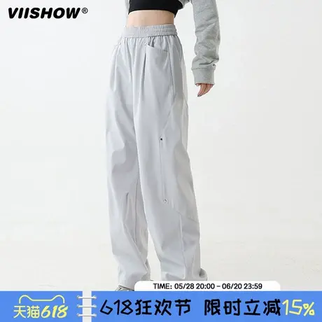 VIISHOW美式街头撞钉拼接黑色休闲裤男春季潮牌宽松户外束脚裤子商品大图