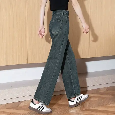 唐狮2025年春秋新款牛仔裤女洗水爱心刺绣阔腿宽松显瘦直筒裤子GT图片