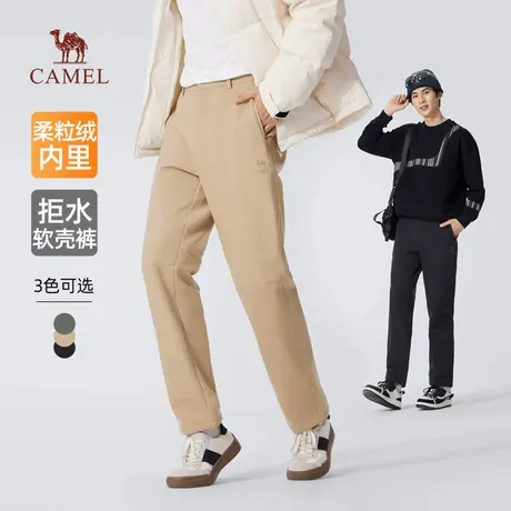 骆驼男装休闲工装裤男女款2025新款秋冬季加绒保暖防泼水软壳裤子商品大图
