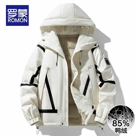 罗蒙工装羽绒服男士2025新款潮流百搭上衣冬季加厚保暖连帽外套男商品大图