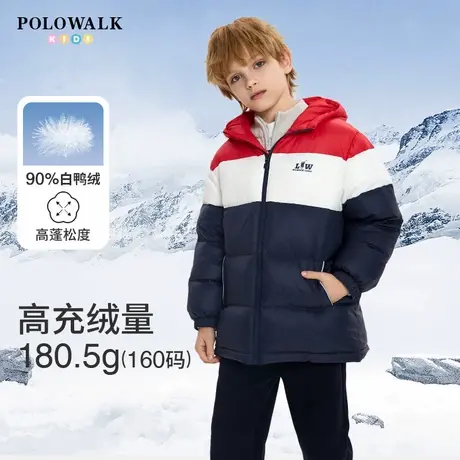 [新年款]POLOWALK童装秋冬新品连帽中长款男童羽绒服中大童厚外套商品大图