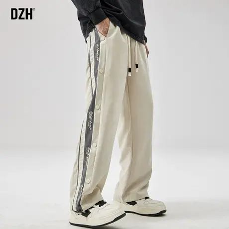 男士卡其色裤子男款美式高街2023新款排扣运动裤秋季直筒休闲长裤商品大图