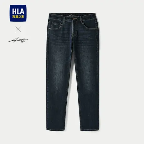 HLA/海澜之家轻商务时尚系列牛仔裤25春秋新中腰猫须五袋直筒裤男图片