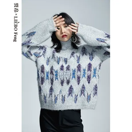 裂帛LIEBOFeng设计师品牌2023年时髦高街女神范灰色短款高领毛衣图片