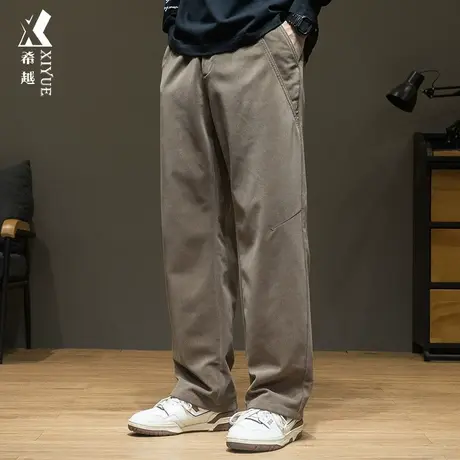 希越直筒休闲裤男秋季垂感裤子男士宽松大码阔腿长裤子简约纯色潮图片