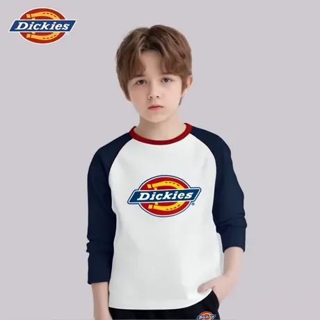 Dickies童装男童长袖t恤秋季儿童春秋款撞色打底衫男孩运动体恤A商品大图