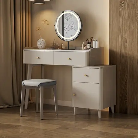 顾家家居实木现代简约家用卧室岩板可伸缩化妆桌梳妆台一体收纳柜图片