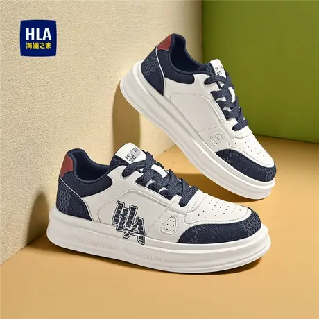 HLA/海澜之家男鞋新款秋季时尚拼接厚底板鞋百搭透气耐磨增高休闲商品大图