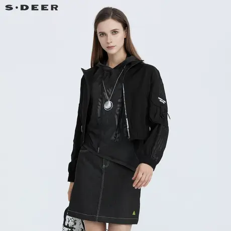 sdeer圣迪奥女装个性立领字母胶印织带松紧运动外套S21162209商品大图