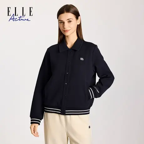 【团】ELLE Active春季新款翻领外套女士休闲撞色百搭运动商品大图