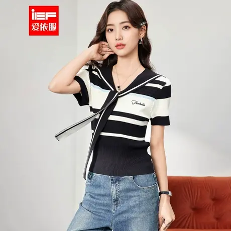 IEF/爱依服2025夏季新款法式时尚小众设计感通勤百搭翻领毛织上衣商品大图