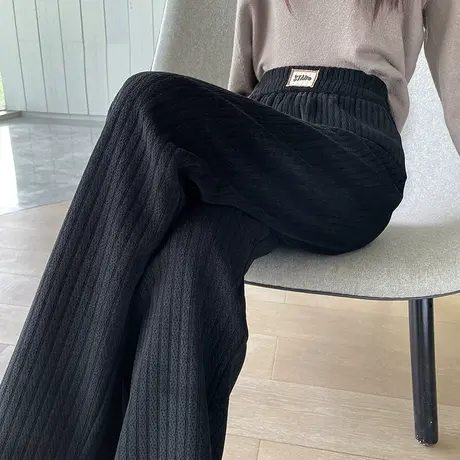 黑色麦穗纹灯芯绒阔腿裤女2023新款高腰休闲宽松加厚雪尼尔阔腿裤图片