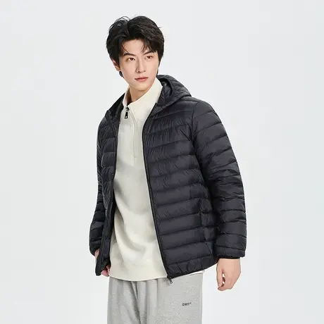 雅鹿连帽排骨羽绒服男轻薄款秋冬户外运动纯色亲肤保暖90鸭绒外套商品大图