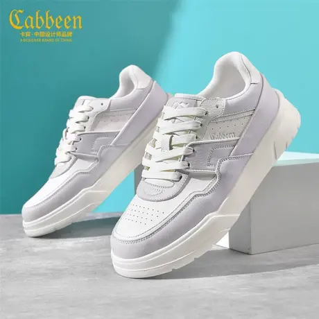 Cabbeen/卡宾秋季新款低帮厚底男士运动系带真皮拼色百搭休闲板鞋商品大图