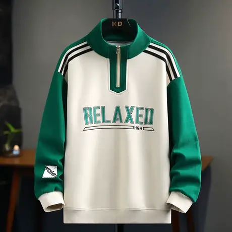 立领卫衣男半拉链春秋季潮牌高级感打底衫宽松休闲帅气青少年外套商品大图