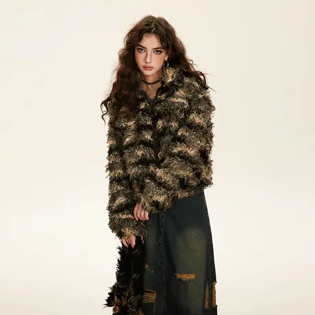 毛毛棉服女2023年新款夹棉冬天外套美式潮牌复古宽松oversize棉衣图片