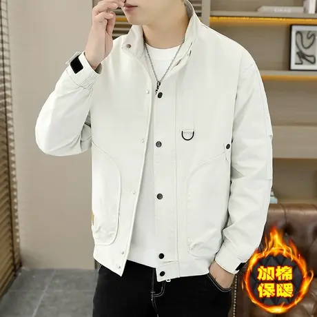 秋冬季加厚夹棉二棉外套男士潮牌立领宽松帅气休闲工装高级感夹克图片
