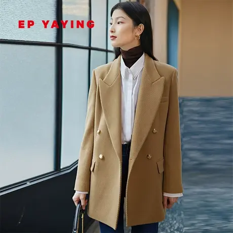 EP YAYING雅莹女装 绵羊毛直筒西装大衣外套 商场同款8213A商品大图