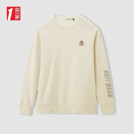 海一家时尚字母绣花套头衫2023冬季新款保暖加绒圆领卫衣男商品大图