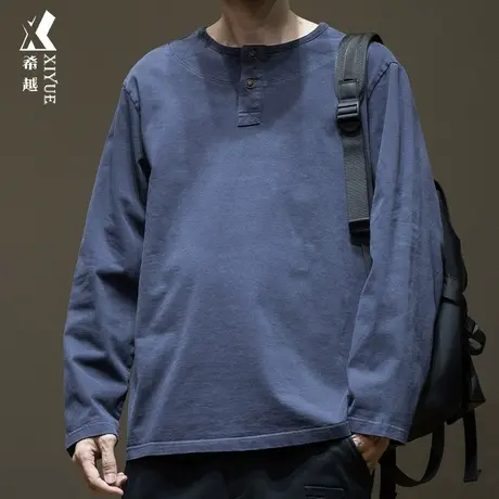 希越重磅针织全棉长袖T恤秋冬男士套头打底衫宽松大码简约上衣潮.商品大图