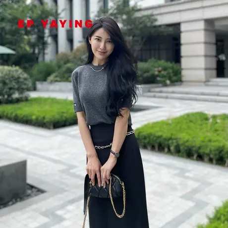 EP YAYING雅莹女装 设计感链条短袖圆领针织衫 商场同款9528A图片