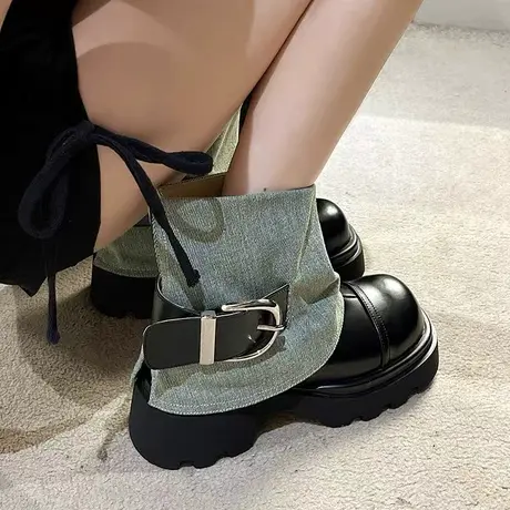 韩系小短靴女2023新款早秋甜酷马丁靴子厚底增高小众裤管靴牛仔靴图片