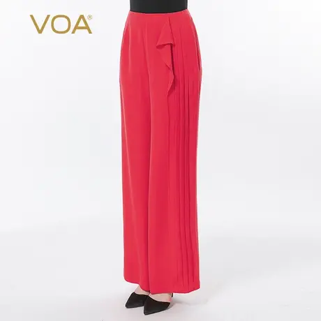VOA真丝重磅30姆米梦想红自然腰褶皱立体活页宽松桑蚕丝阔腿裤图片