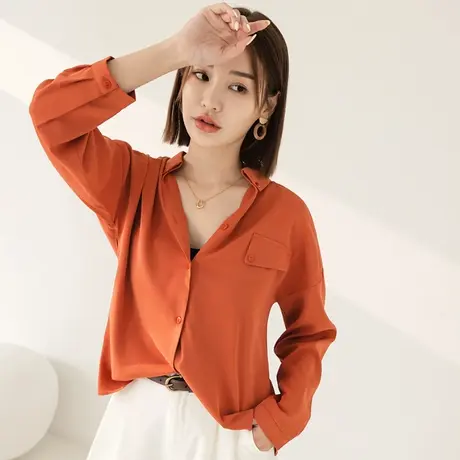 桔熊秋季通勤气质不易皱宽松前短后长翻领纯色衬衫女大码AB18930图片