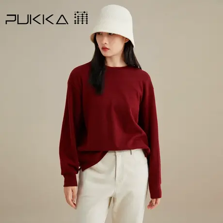 蒲PUKKA 长袖卫衣女宽松套头圆领羊毛打底衫T恤衫秋款保暖上衣图片