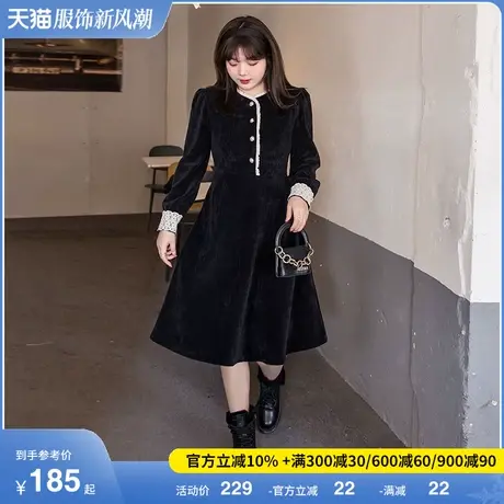 冬新款气质显瘦加厚木耳边法式胖MM遮肚子雪尼尔大码连衣裙200斤商品大图