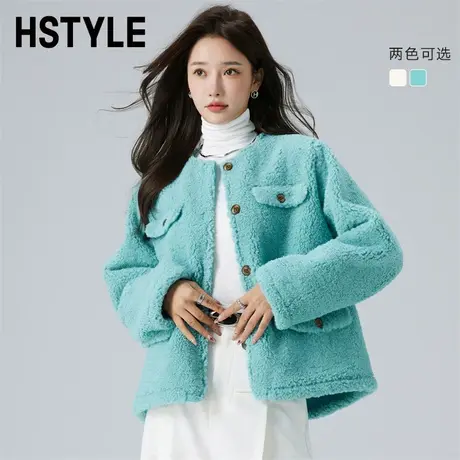 韩都衣舍秋冬新款女上装韩版加绒加厚圆领外套DX3006图片