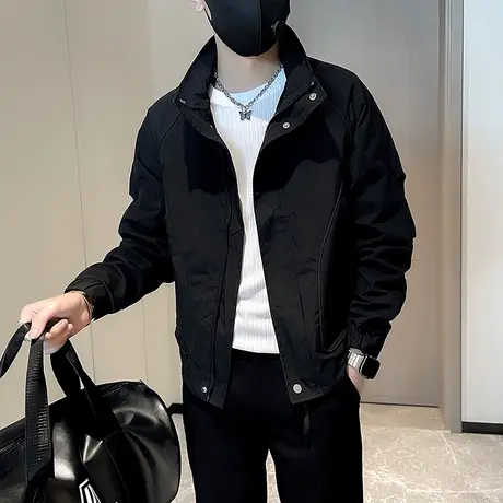 春秋季高级感纯色外套男2024新款工装夹克潮流休闲轻熟男装上衣商品大图