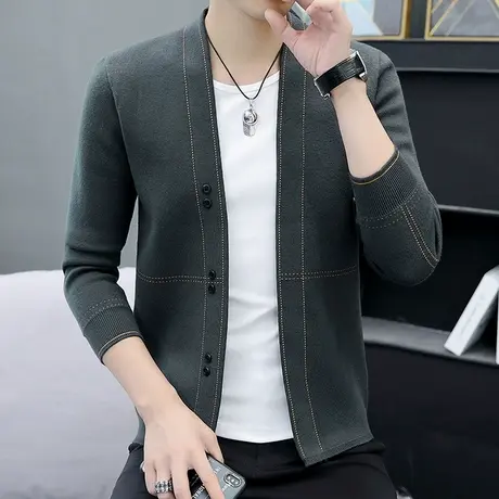新款秋季男士毛衣针织开衫韩版帅气青年短款小风衣外套百搭秋装潮商品大图