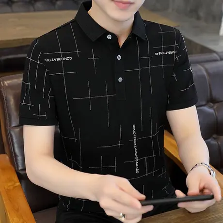 男士2025年夏季新款高端上衣服潮流带领青年polo衫冰丝感短袖T恤商品大图