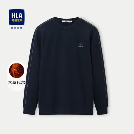 HLA/海澜之家圆领长袖T恤23秋季新款提花面料时尚胸标套头上衣男商品大图