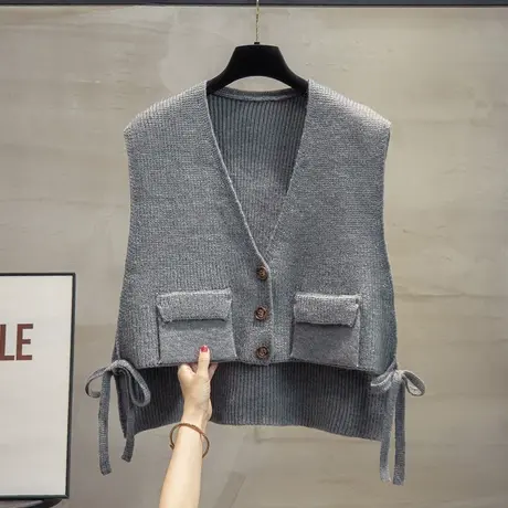 v领短款针织开衫马甲背心女2023秋装新款宽松马夹外穿毛衣坎肩潮图片