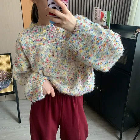 秋冬慵懒杂色针织毛衣女韩版宽松复古小众高级感软糯百搭套头上衣商品大图