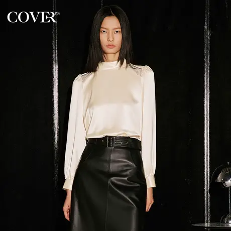 COVER秋季醋酸光泽半高领衬衫商品大图