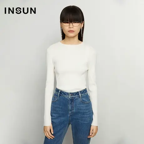 INSUN恩裳冬季修身线条感纯色打底毛针织衫商品大图