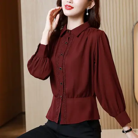 秋季上衣女新款2023长袖雪纺衬衫女早秋宫廷风法式温柔设计感高级商品大图