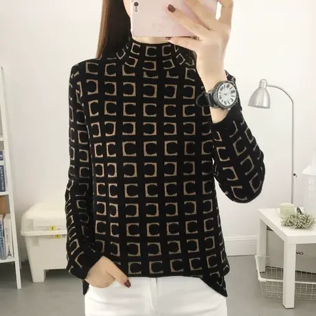 天鹅绒半高领针织打底衫女加厚毛衣2023年秋冬新款保暖内搭长袖女商品大图