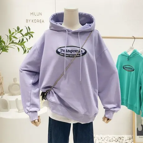 韩国东大门卫衣2022春季新款ins百搭简约字母连帽毛圈棉上衣运动图片