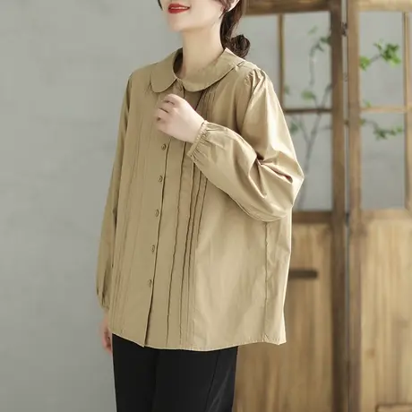 2024年春季新款超美小翻领泡泡袖衬衫女小众长袖娃娃衫衬衣打底衫图片