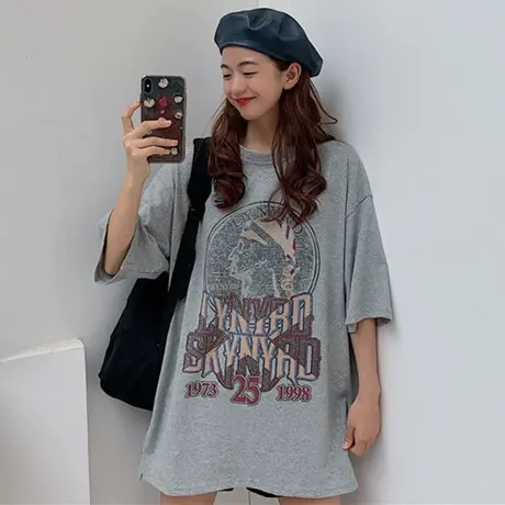 超火cec短袖t恤古着感少女宽松ins洋气原宿bf慵懒风丧系上衣服潮图片