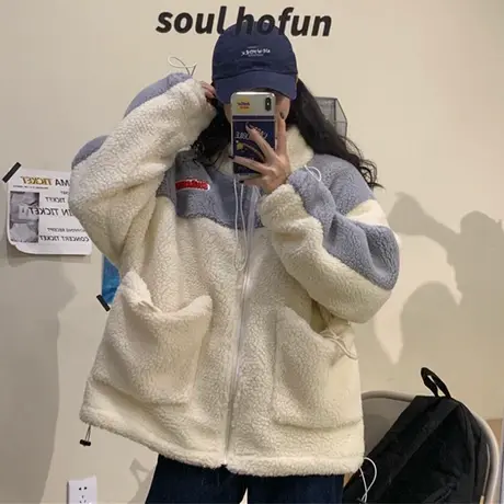 羊羔毛卫衣女2020秋冬套头韩版宽松bf慵懒风百搭加绒加厚外套ins商品大图