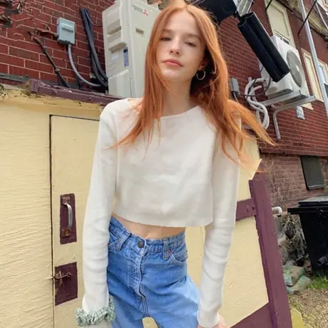 2023年网红秋季新款短款女装复古性感露脐上衣服ins超火长袖T恤潮商品大图