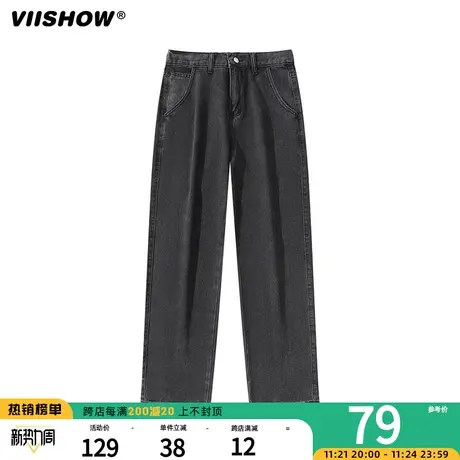 VIISHOW美式复古黄泥染牛仔裤男秋冬高街ins潮流做旧直筒休闲长裤商品大图